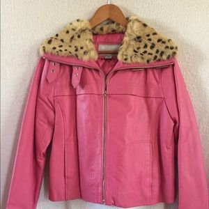 Pink Wilson Leather jacket with fur collar